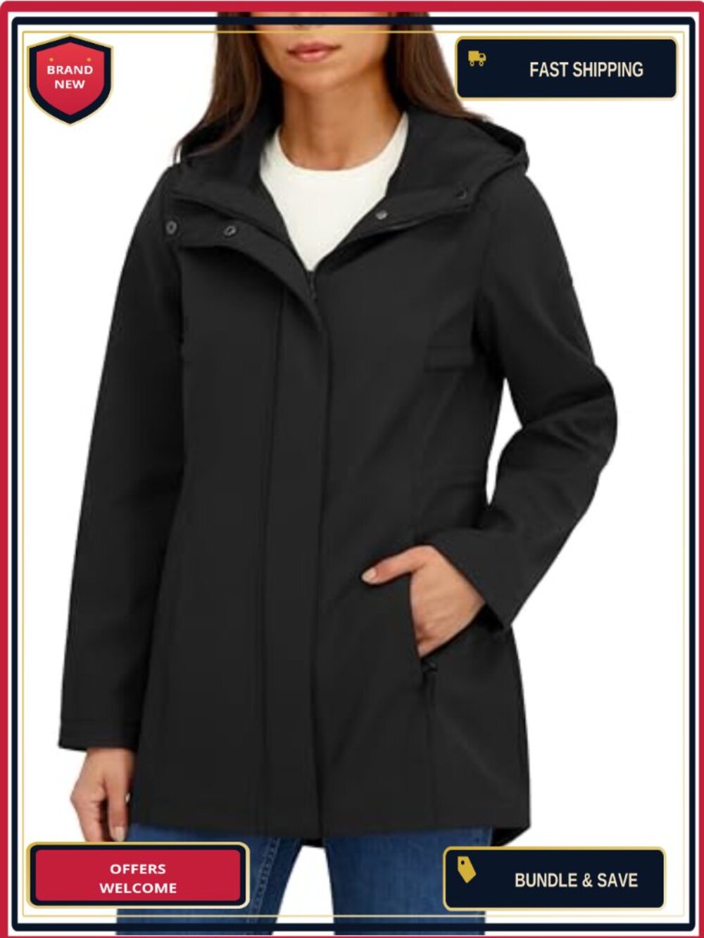 Women's Softshell Front-Zip Jacket Water-Resistant Fleece Lined Windbreaker